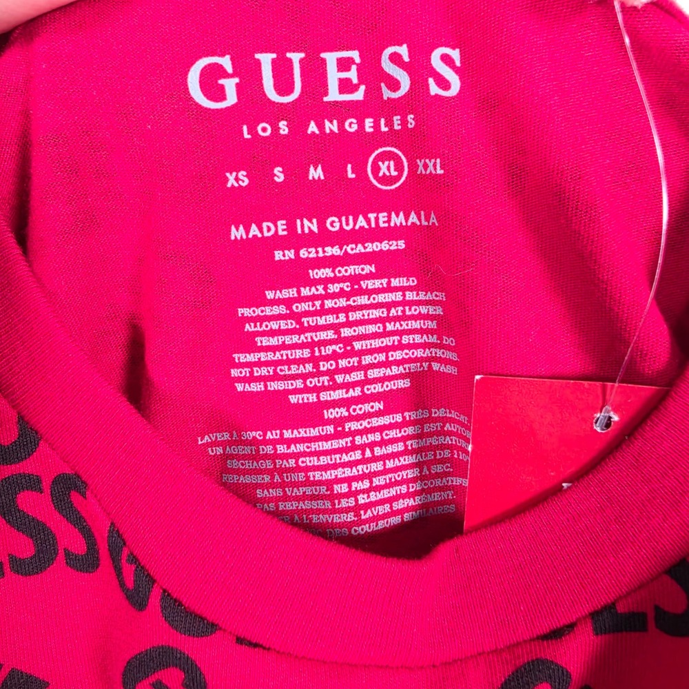 NEW Guess Shirt Men's XL Red Black Logo All Over Print Cotton Tee Monogram - Picture 8 of 12
